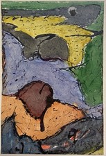 DISEGNO ASTRATTO CHINA ACQUERELLO su CARTONCINO Renzo Izzi  11 x 16 cm 1984