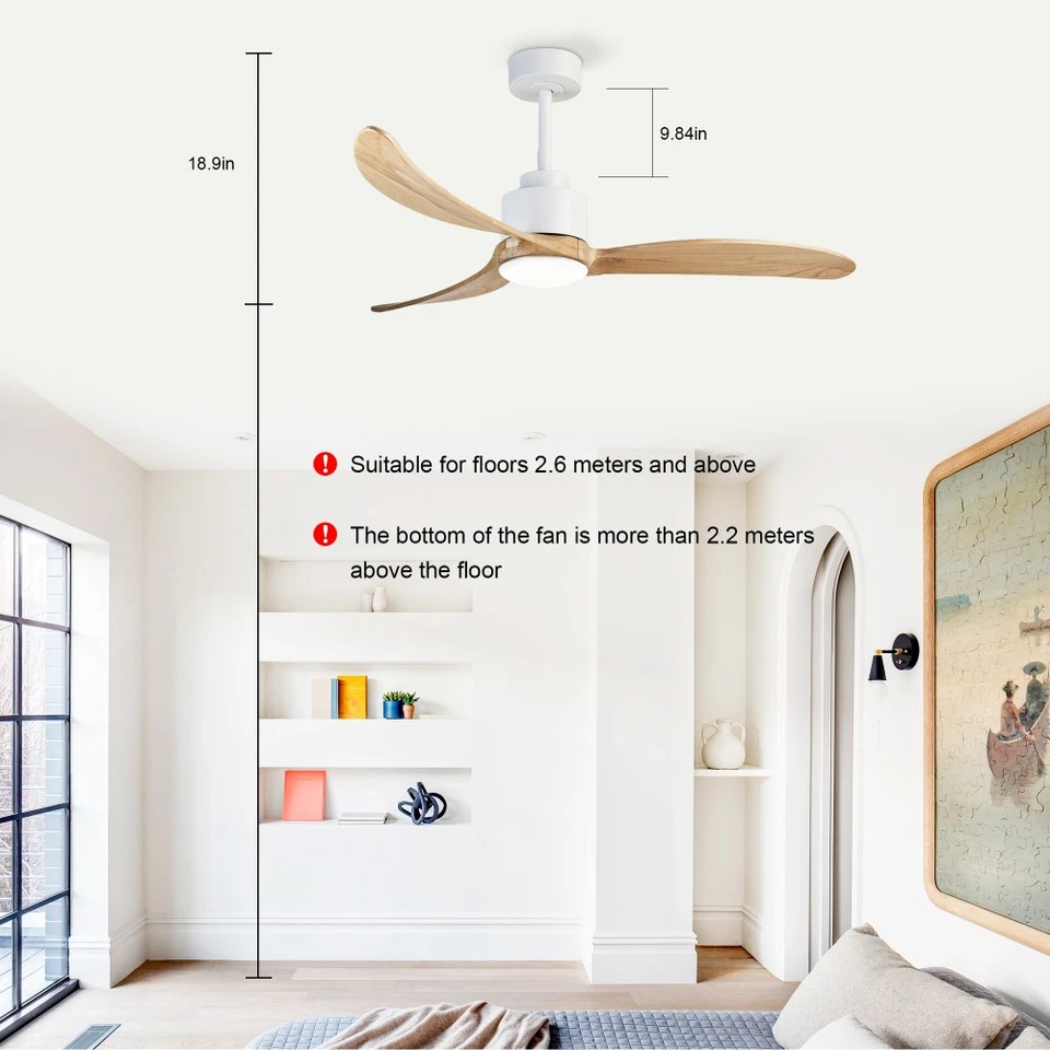 52in Ceiling Fan Dimmable LED Remote Quiet DC Motor 6 Speed 3 Rods Reversible - Image 3 of 4