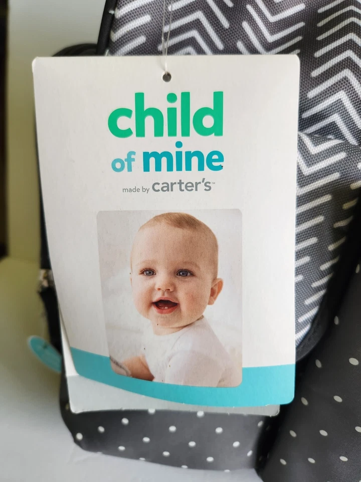 NWT Child Of Mine Carter's Diaper Bag Gray White Chevron Polka Dots Polyester - Image 2 of 4