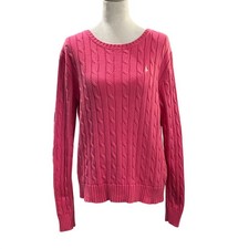 Polo Ralph Lauren Cable Knit Crewneck Sweater Pink Cotton Women's Large Preppy