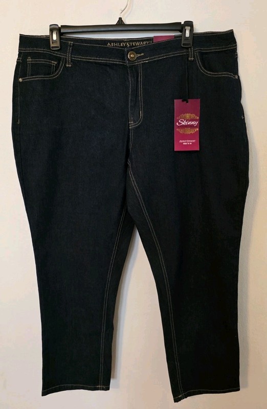 NEW Ashley Stewart Petite Skinny 5 Pocket Stretch Dark Blue Jeans Size 24P