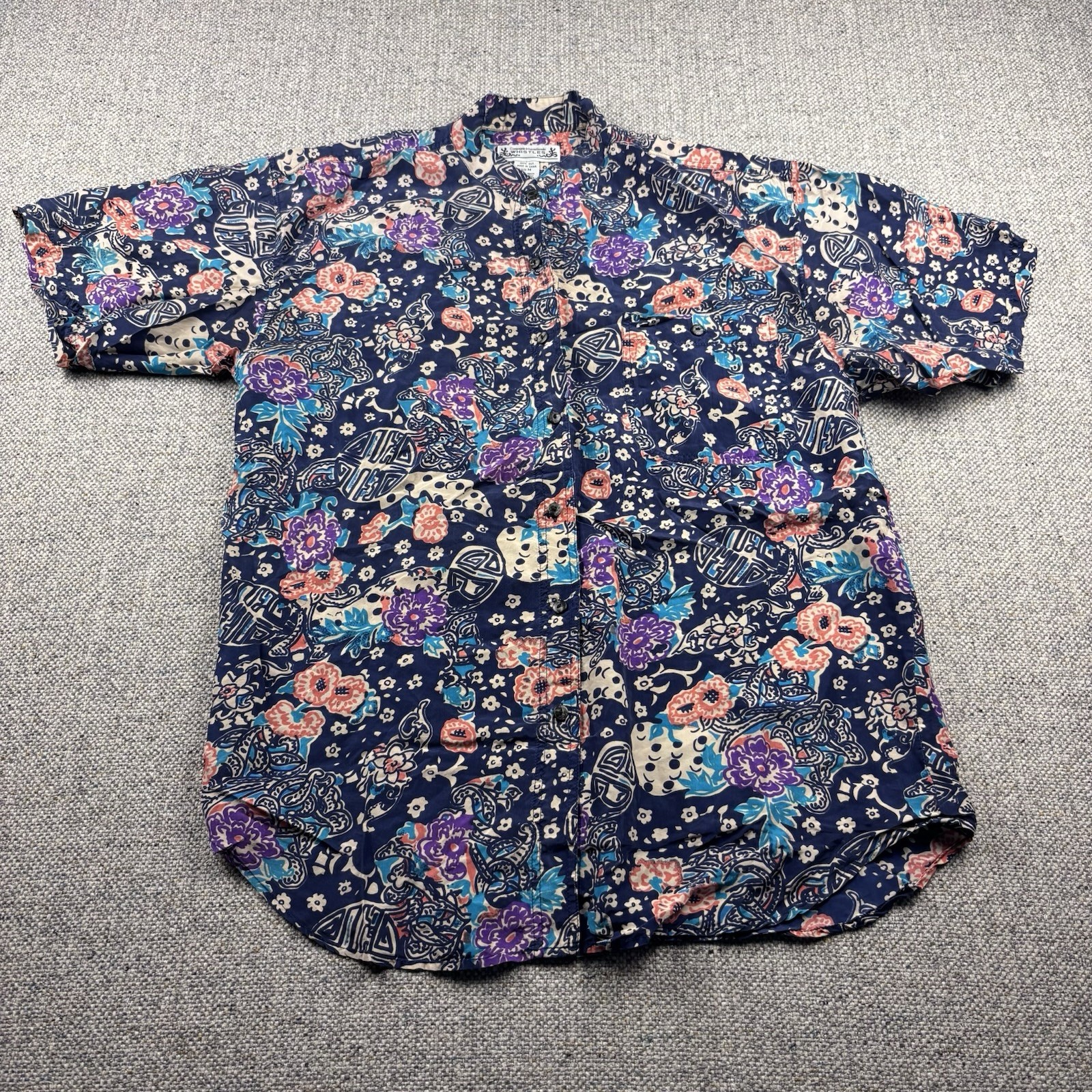 Vintage Whistles 100% Silk Shirt Button Up Short Sleeve Abstract Sz M