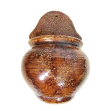 Vintage Antique Brown Glaze Pottery Wall Pocket Salt Box Rustic Marked Italy 739