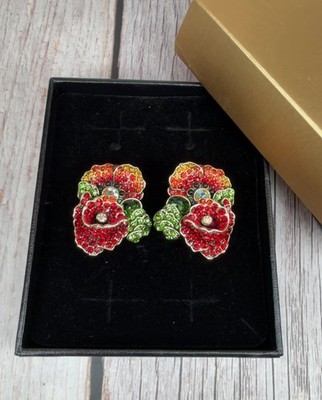 Heidi Daus  Empress Of The Bloom  Crystal Omega Button Earrings NIB Signed