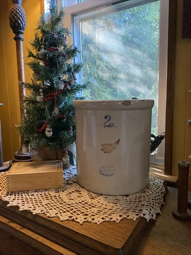 Rare Small Wing Antique Vintage RED WING 2 Gallon Stoneware Crock 1930s