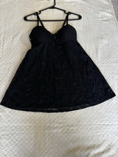Women's Lace Babydoll Lingerie Slip Dress - Auden Black Size Medium