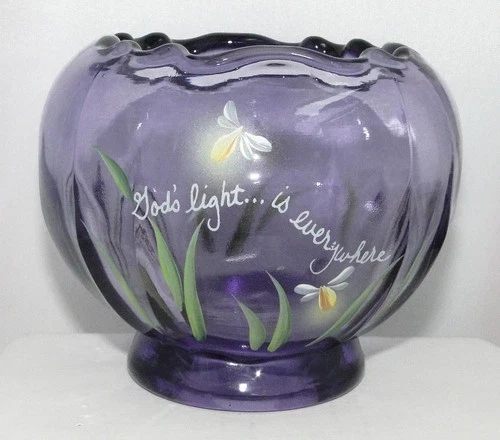 Fenton Rose Bowl Fairy Inspirations On Violet GOD'S LIGHT IS EVERYWHERE Glass HP