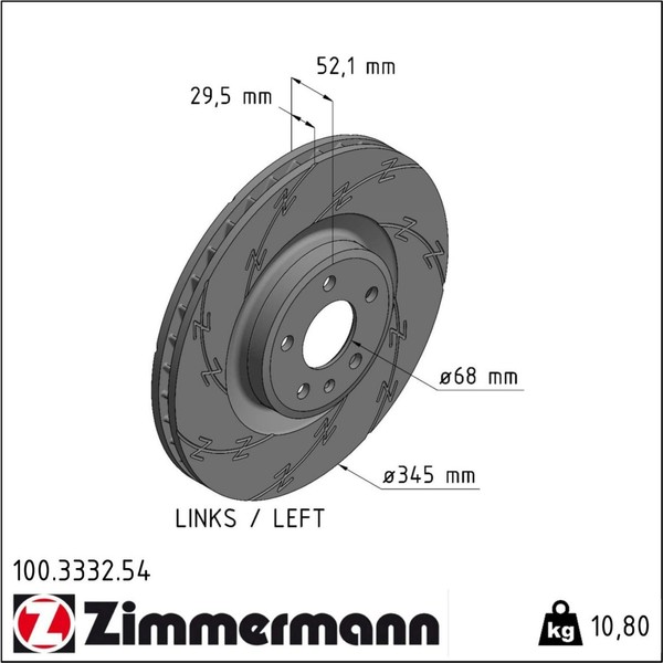 Zimmermann 100.3332.54 Bremsscheibe FüR Audi A4 B8 A5 Q5 8RB 8T3 8F7 8TA 8K2-image