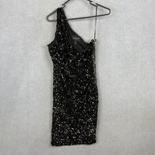 Pilgrim Dress Womens 10 Black Full Sequin One Shoulder Mini Evening Event