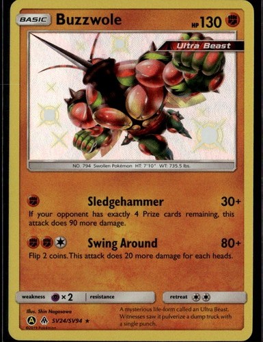 Buzzwole Shiny Holo Rare Hidden Fates: Shiny Vault SV24/SV94 Fighting Holofoil P