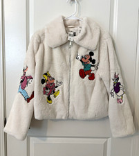 RARE - NWT Disney Mickey Mouse Faux Fur Plush Jacket Coat White XS Adult