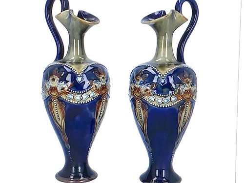 PAIR OF ROYAL DOULTON VASES COBALT BLUE MINT CONDITION c1910 MADE IN GB ICONIC - Picture 10 of 11