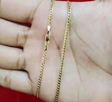 10K Solid Yellow Gold Cuban Curb Link Chain Necklace 2mm 16
