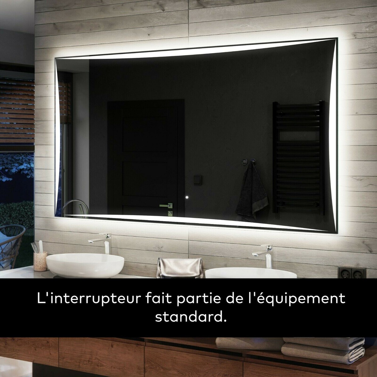 Miroir Salle De Bain LED Barcelone éclairé - Avec Station Météo, Argenté Moderne