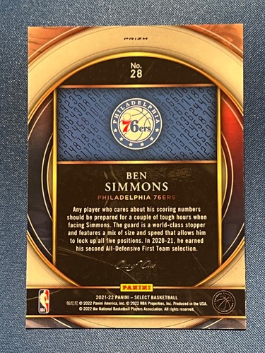 1/1 Ben Simmons 2021-22 Select Black Prizm Numbers #28 - Imagen 2 de 2