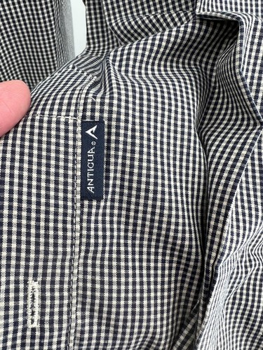 Denver Broncos Navy & White Micro Check Button Down Shirt Antigua Mens Size 2XL - Picture 6 of 11
