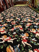 Vintage Handmade Table Runner Reversible Christmas Angels  Pumpkins 55  X 17.5