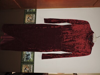 SHEIN Burgandy Strtch Velvet Fitted Shirt Dress SZ M wrap skirt lg slv side  zip