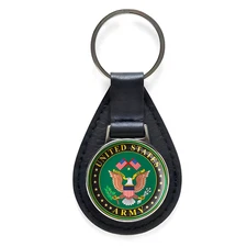 United States Army Black Leather Keychain Silver Keyring Military Gift