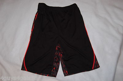 Boys Athletic Shorts SOLID BLACK FRONT & RED TRIANGLE DESIGN