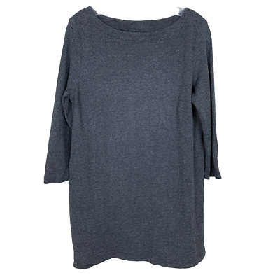 J Jill Womens Tunic Top Size M Ponte Knit Gray Herringbone Boat Neck 3/4 Sleeve