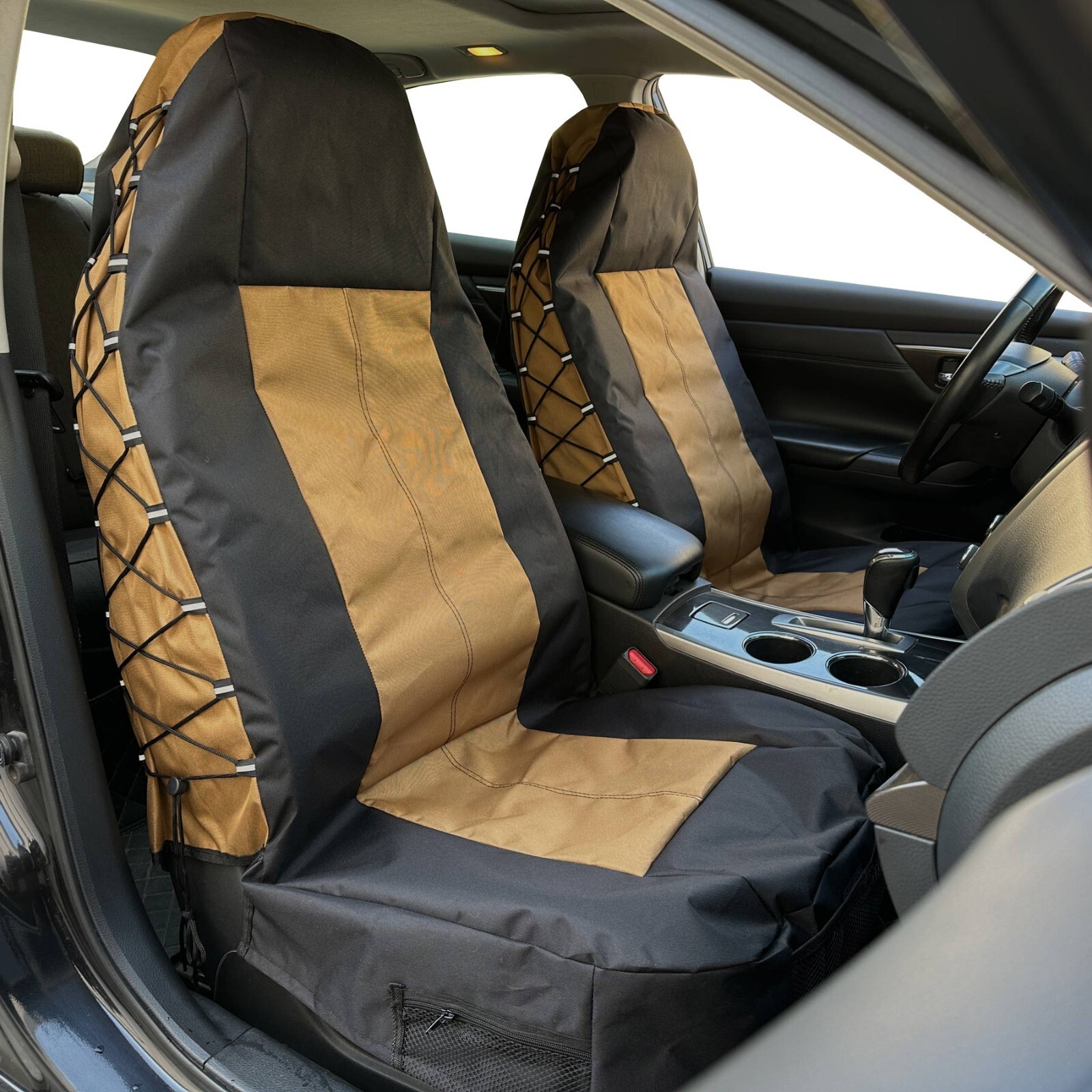 Waterproof Canvas Coyote Brown High Back Car Seat Covers For Nissan