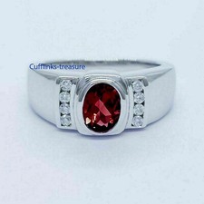 Natural Garnet CZ Gemstones with 925 Sterling Silver Ring For Men's 4439