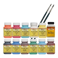 Fiebing's Acrylic Leather Dye Pack - 11 Colors 1 Top Finish 2 Artist Brush