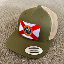 State of FLORIDA Flag Hat SnapBack Trucker Mesh Cap Handcrafted in Florida!