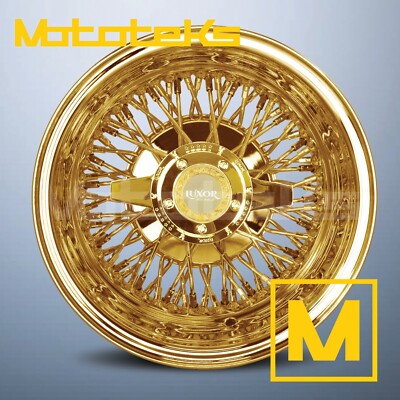13X5.5 LUXOR WIRE WHEELS 72 CROSS REV RIM 24K ALL GOLD SINGLE 1