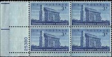 US Scott # 1074, Booker T. Washington, Plate Block of 1956 3¢ Stamps, MNH
