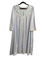 Vintage Lorraine SMALL Blue Nylon Lace Buttons Embroidered USA Nightgown/Robe