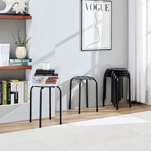 Stackable Metal Stools Set of 6 Counter Height Barstools Patio Backless Chair - Picture 35 of 48
