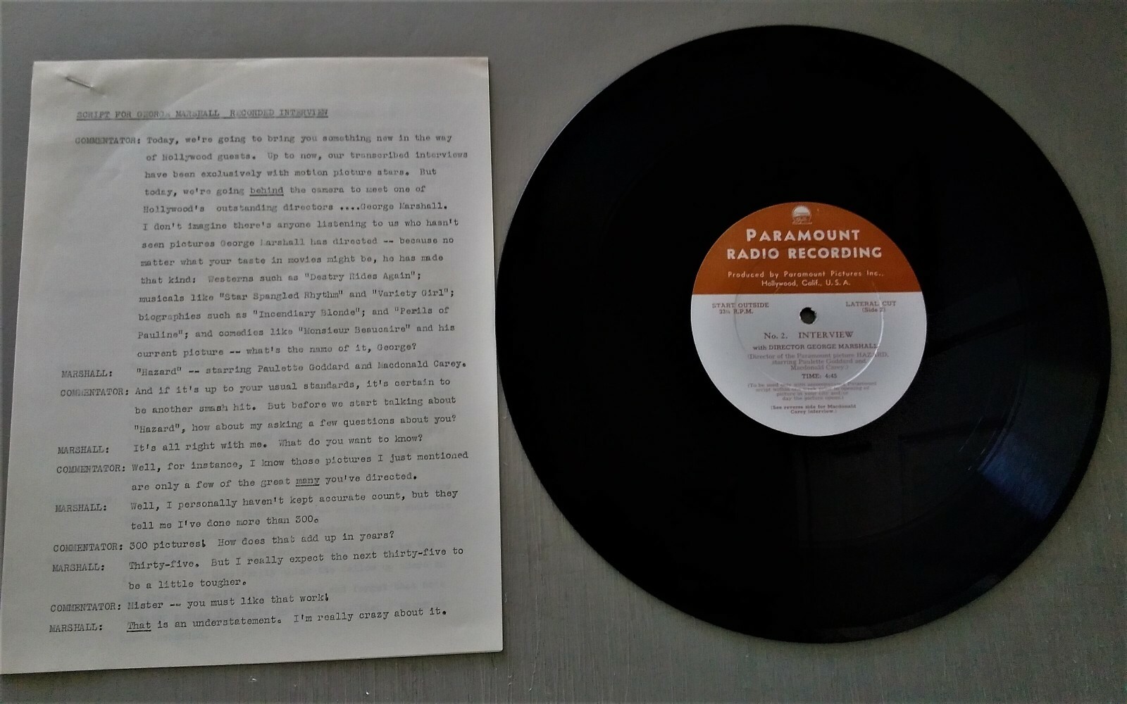 Macdonald Carey - Paramount Pictures Radio Recording #RR-16204 “Hazard”  