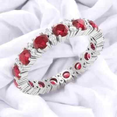 Certified Natural 1.95ct Round Red Ruby 14K White Gold Ring For Anniversary Gift