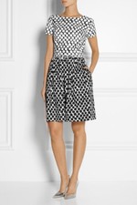 Oscar De La Renta R15 Black/White Polka Dot Short Sleeve cotton blend Dress sz 6