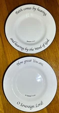 Set of 2 Feed on the Word Collection Salad Plates Romans 10:17 II Samuel 7:22a