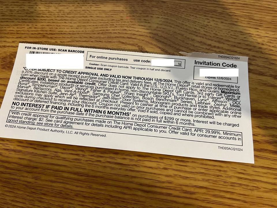 Home Depot Coupon 20 off Online / InStore HD Card expires 1 2/06/2024