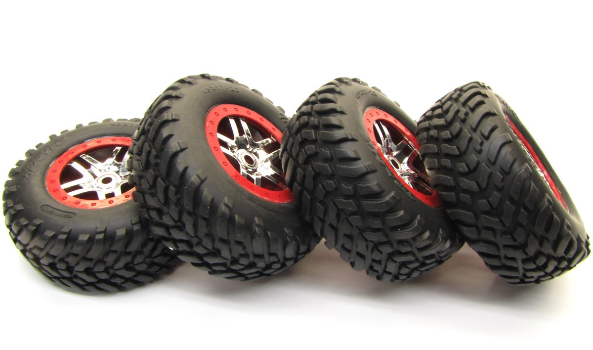 Fits Traxxas Slayer PRO 4x4 59076-3 - 14 mm Red TIRES wheels Set