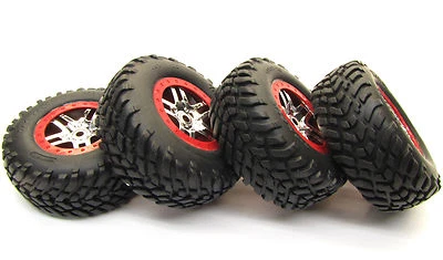 Fits Traxxas Slayer PRO 4x4 59076-3 - 14 mm Red TIRES wheels Set of 4 - Image 1 of 2