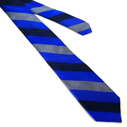 Ben Sherman Luxury Tie Blue Gray Striped Handmade Silk Necktie L 58 W 2.75 - Picture 4 of 7