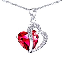 Sterling Silver 5.66Ct Simulated Red Ruby Heart Shaped Gemstone Pendant Necklace