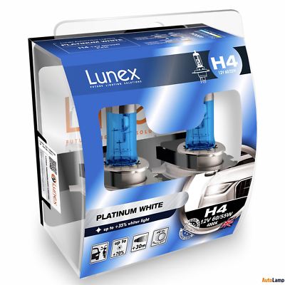 2x H4 Lunex Platinum White 4000K 60/55W 12V Halogen Scheinwerfer P43t Hard Case