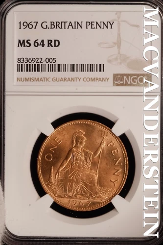 Great Britain: 1967 One Penny - NGC MS 64 RD - Brilliant Uncirculated  #SLF465
