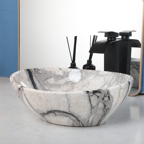 Lavabo ovale in ceramica lavabo lavabo e rubinetto miscelatore nero montato a ponte - Foto 30 di 70