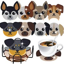 8 Pcs Diamond Art Coasters with Holder, DIY Cup Coasters Diamond Art Kits Dog