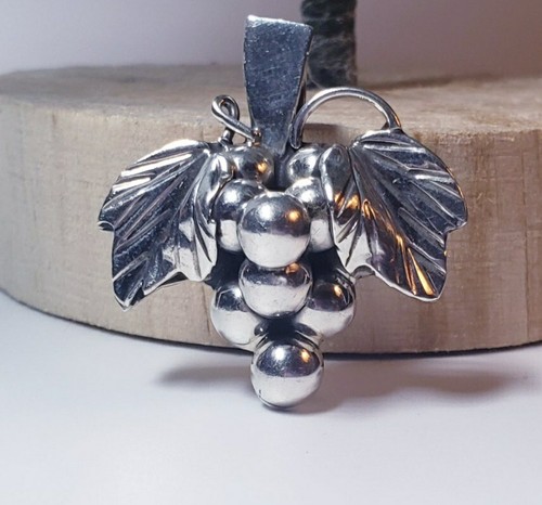 Grapes Charm Vintage Sterling Silver Bunch Of Grapes  Repousse Slide Pendant