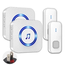 Wireless Doorbell Chimes Plug-In LED Light Waterproof Long Range Receiver Remote