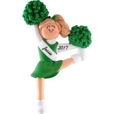 Personalized Christmas Ornament - Blonde Cheerleader in Green Uniform