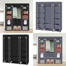 Fabric Canvas Wardrobe Clothes Storage Cupboard Hanging Rail Shelving Practical